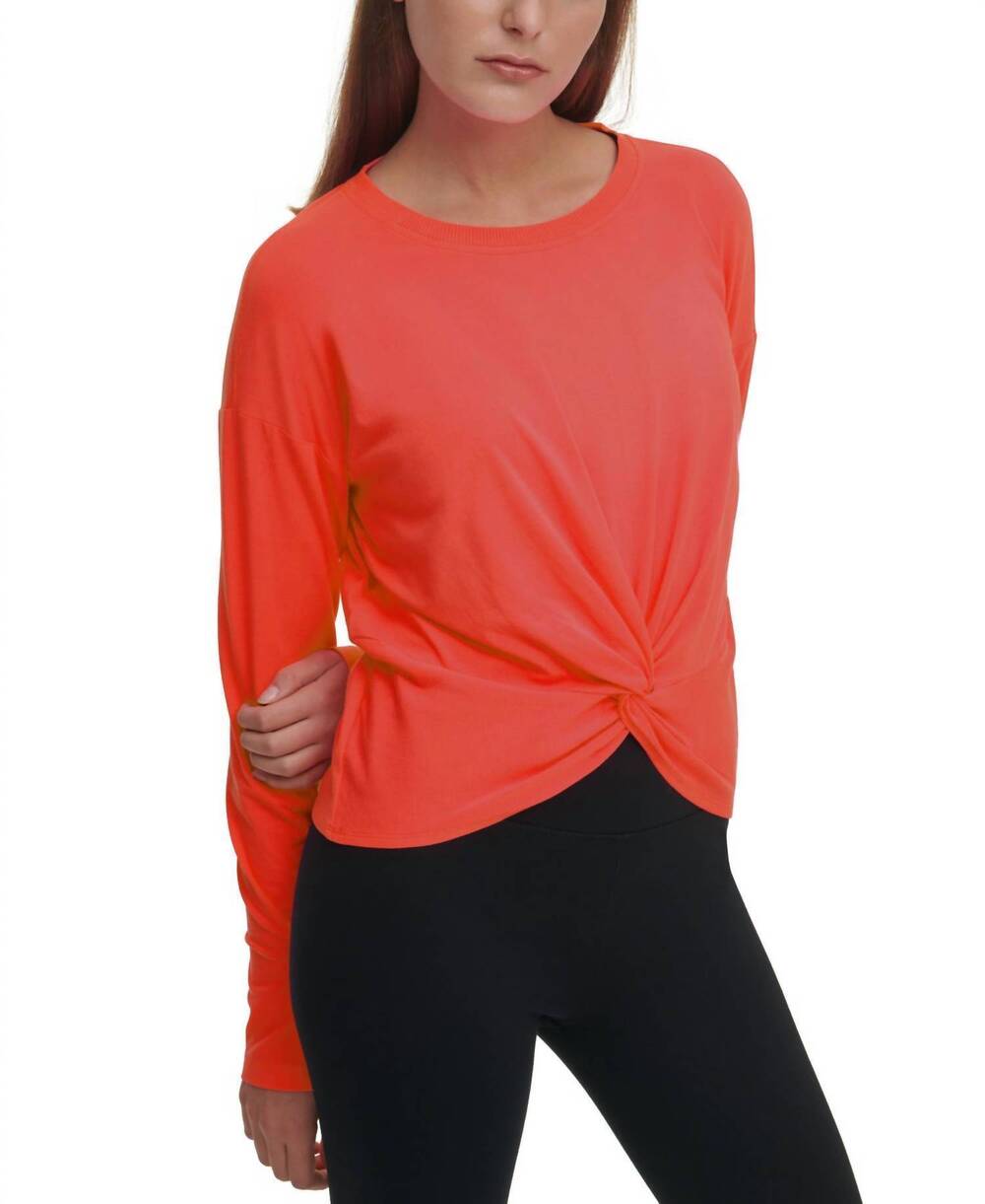 NEW DKNY activewear sport twist-front top in hibiscus